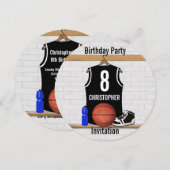 Invitation Basket-ball noir et blanc personnalisé Jersey (Devant / Derrière)