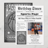 Invitation Basket-ball personnel Anniversaire avec photo (Devant / Derrière)