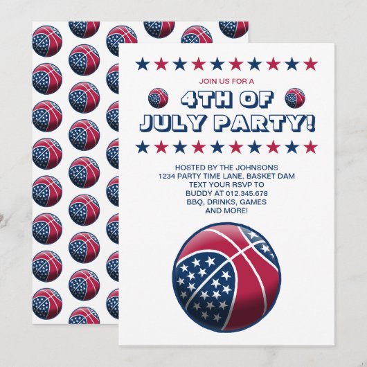 Invitation Basket-ball pour fête du 4 juillet (Devant / Derrière)