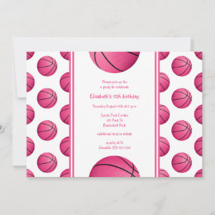 Invitation basket-ball rose motif sport fête d'anniversaire