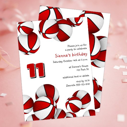 Invitation basket blanc rouge enfants sport