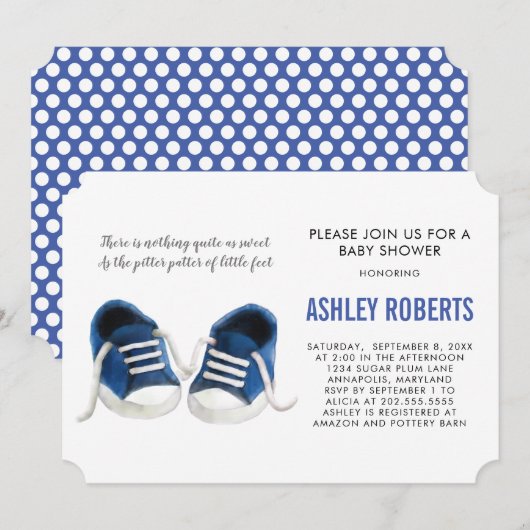 Invitation Basket bleu Baby shower Invitation, Baby Boy (Devant / Derrière)