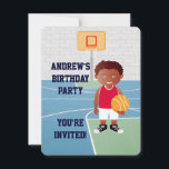 Invitation Basket Cute personnalisé<br><div class="desc">Nous pouvons créer ceci dans n'importe quelle couleur uniforme de basket ou changer n'importe quel élément du garçon selon les besoins. Un design de basket mignon pour toute fête d'anniversaire d'un futur joueur de basket ou de basket-ball, avec un jeune joueur de basket-ball en tenue de basket-ball sur un terrain...</div>