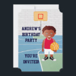 Invitation Basket Cute personnalisé<br><div class="desc">Nous pouvons créer ceci dans n'importe quelle couleur uniforme de basket ou changer n'importe quel élément du garçon selon les besoins. Un design de basket mignon pour toute fête d'anniversaire d'un futur joueur de basket ou de basket-ball, avec un jeune joueur de basket-ball en tenue de basket-ball sur un terrain...</div>