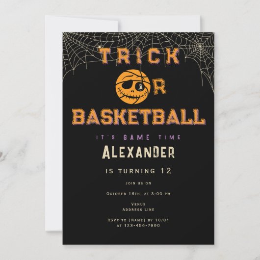 Invitation Basket d'Halloween Ball Trick ou Basketball Annive (Devant)