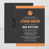 Invitation Basket moderne gris foncé et bar mitzvah orange (Devant / Derrière)