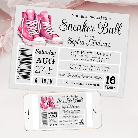 Invitation Basket rose Ball Anniversaire Fête de chaussures É