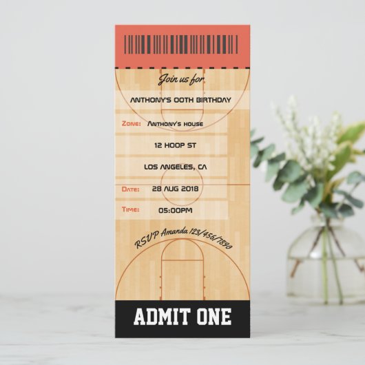 Invitation Basketball Anniversaire fête ajouter photo Billet (Debout devant)
