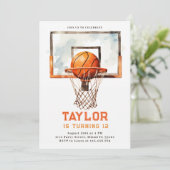 Invitation Basketball Ball Hoop Aquarelle Anniversaire (Debout devant)