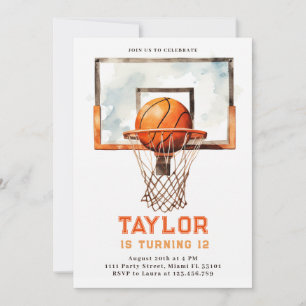 Invitation Basketball Ball Hoop Aquarelle Anniversaire