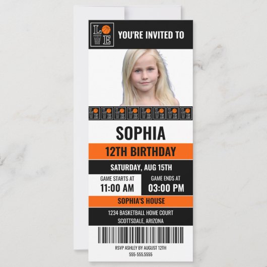 Invitation Basketball Birthday Girl, Basketball player (Devant)