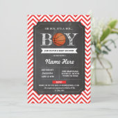 Invitation BasketBall Boy Baby shower Red Chalk Sports Invita (Debout devant)