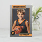 Invitation Basketball Boy's Photo Birthday Party (Debout devant)