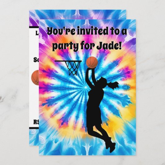 Invitation Basketball fille sur mesure Cravate-Dye Rainbow An (Devant / Derrière)