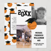 Invitation Basketball Graduation Sports Noir et Blanc (Devant / Derrière)