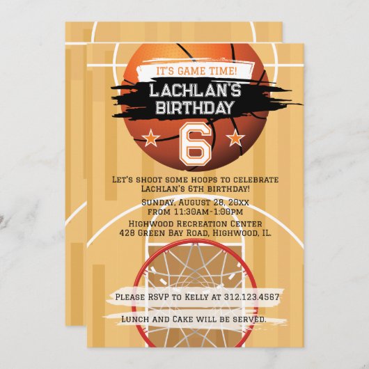 Invitation Basketball Hoops It's Game Time All Star Birthday (Devant / Derrière)