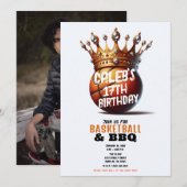 Invitation Basketball King Gold Crown Photo Anniversaire (Devant / Derrière)