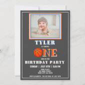 Invitation Basketball mignon photo premier anniversaire (Devant)