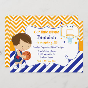 Invitation Basketball mignonne Brunette Boy Fête d'anniversai