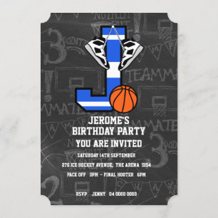 Invitation Basketball personnalisé avec initiale J