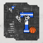 Invitation Basketball personnalisé avec initiale T (Devant / Derrière)