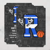 Invitation Basketball personnalisé avec la lettre initiale R (Devant / Derrière)