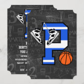 Invitation Basketball personnalisé avec lettre initiale P (Devant / Derrière)