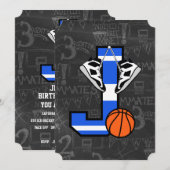 Invitation Basketball personnalisé avec l'initiale J (Devant / Derrière)
