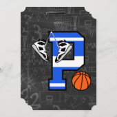 Invitation Basketball personnalisé avec l'initiale P (Devant / Derrière)