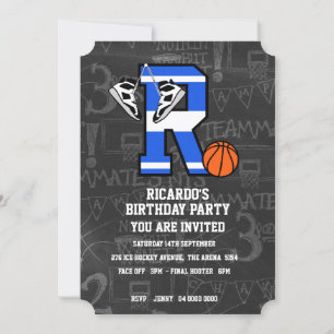 Invitation Basketball personnalisé avec l'initiale R