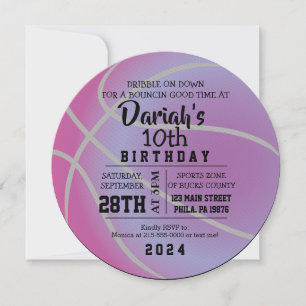 Invitation BASKETBALL ROND Anniversaire Fête PURPLE Invitatio