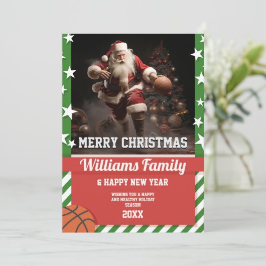 Invitation Basketball santa claus (Debout devant)