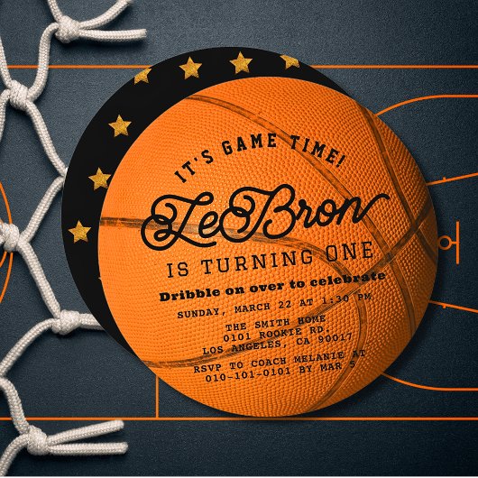 Invitation Basketball Shape Boy's 1st Birthday Circle