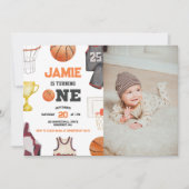 Invitation Basketball Watercolor Boys 1er anniversaire (Devant)