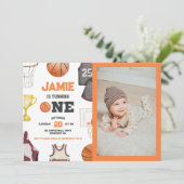Invitation Basketball Watercolor Boys 1er anniversaire (Debout devant)