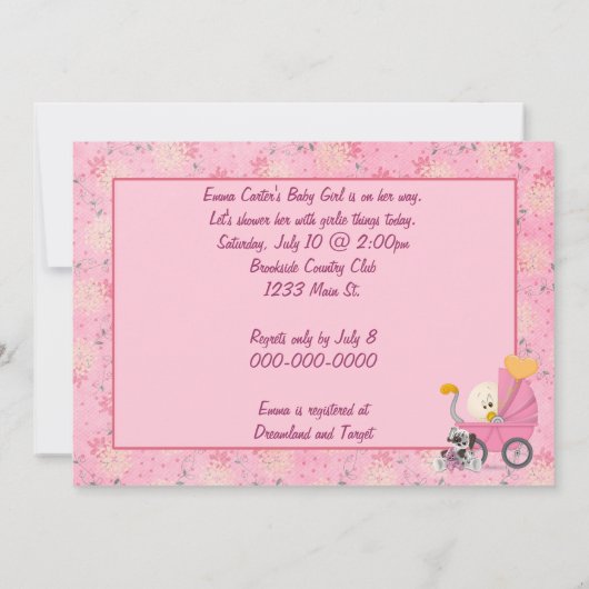 Invitation Baskets pour bébé fille douche (Dos)