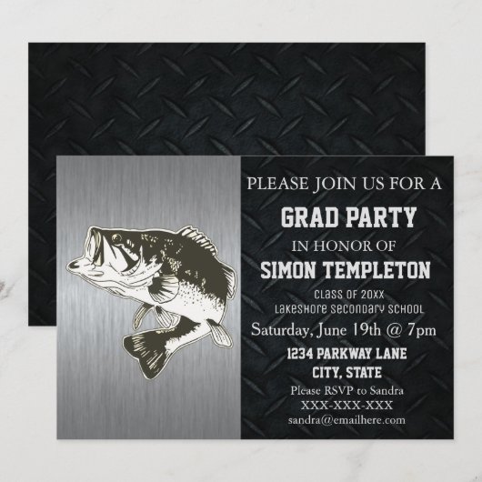 Invitation Bass Fishing Highschool College Graduation Party (Devant / Derrière)
