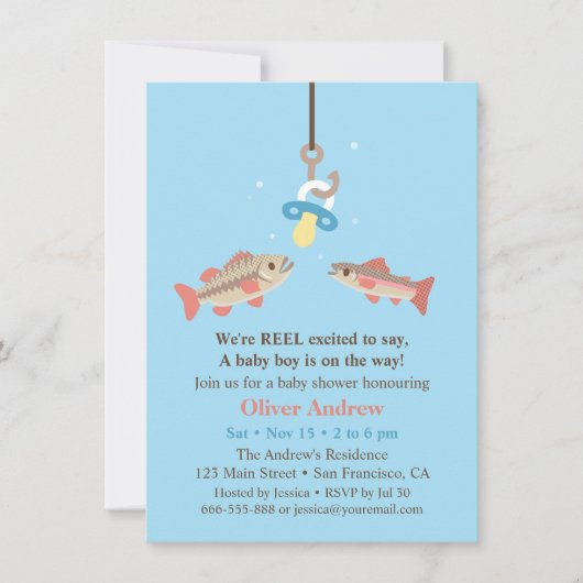 Invitation Basse appât de poisson mignonne et Baby shower de (Devant)