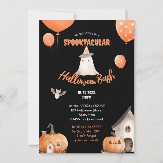 Invitation Basse Citrouille Halloween Bash (Devant)