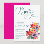 Invitation Basse nuptiale en fleurs colorées (Devant / Derrière)