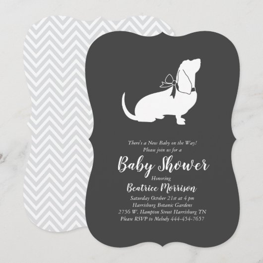 Invitation Basset Hound Chien Baby shower genre neutre (Devant / Derrière)