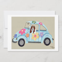 Basset Hound dans une voiture hippie