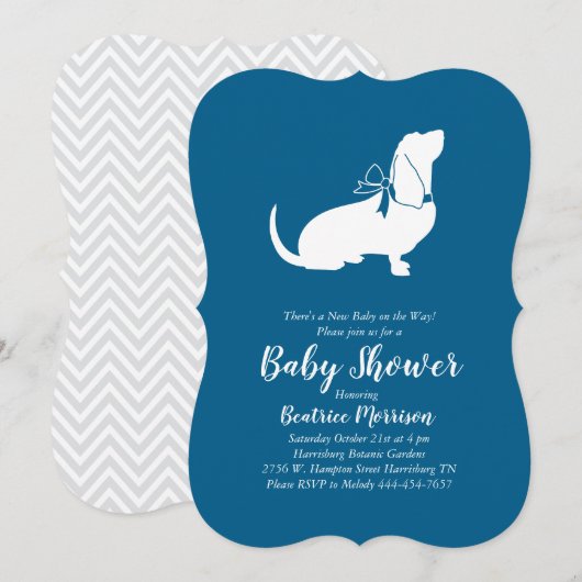 Invitation Basset Hound Dog Baby shower Boy Blue (Devant / Derrière)