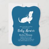 Invitation Basset Hound Dog Baby shower Boy Blue (Devant)