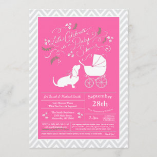 Invitation Basset Hound Dog Baby shower Girl Rose