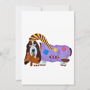Invitation Basset Hound en pyjama avec un ours en peluche