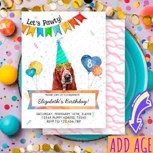 Invitation Basset Hound laisse Pawty Dog fête d'anniversaire