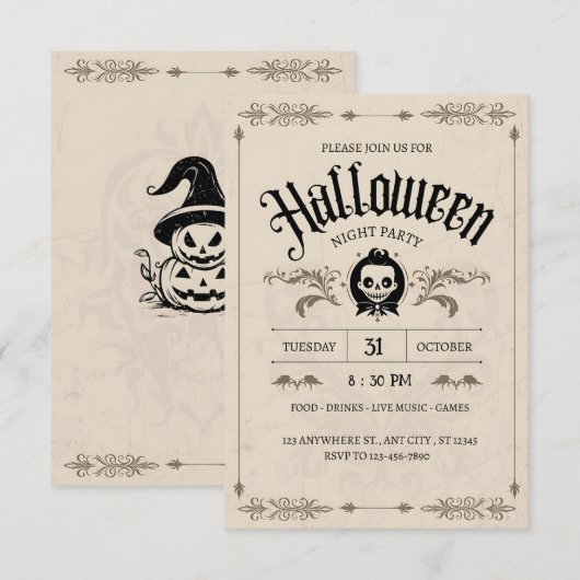 Invitation Bassh mâché : Un Spectacle Vintage d'Halloween (Devant / Derrière)