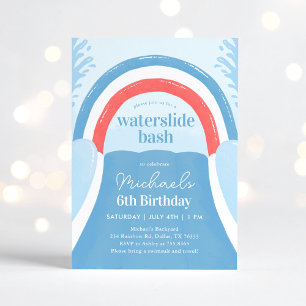Invitation Bassin à eau bleu et blanc rouge Anniversaire d'ét