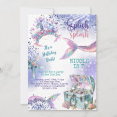 Invitation Bassin d'anniversaire de sirène magique éclaboussa (Devant)